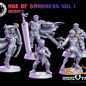 Age of Darkness Vol. I - Garth, Cleto, Griffin & Drosso - 32mm Scale Fantasy Miniature - RN Estudio