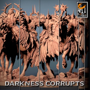 Darknights, Death Horse Riders - Large Size Creature - 32mm Scale Miniature - 50mm base - Lord of the Print - Darkness Corrupts