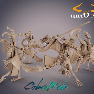 Cranefolks, Feixian Warriors - 32mm/54mm Scale Miniature - (with DnD 5ed. Stats) - Cobramode Miniatures