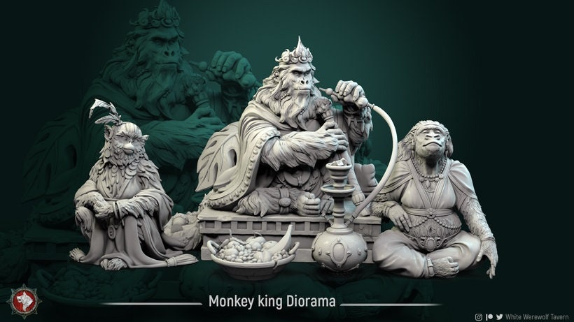 Monkey King Diorama - Miniature 32mm/75mm Scale  - White Werewolf Tavern