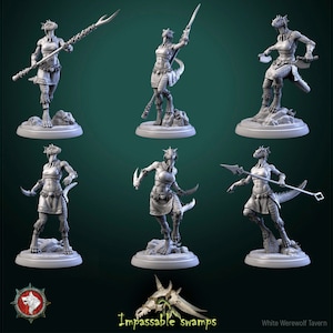 Lizardfolk Females - 32mm Scale Miniature - White Werewolf Tavern