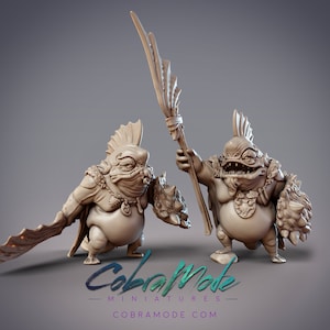 Sommos Jow Veterans - Fishfolk Fighters - 32mm/54mm Scale Miniature - (with DnD 5ed. Stats) - Cobramode Miniatures