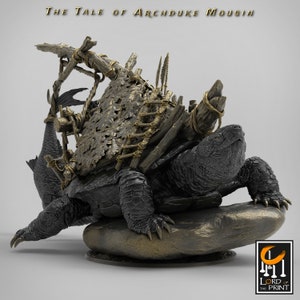 Mousefolk Turtle Rider - Gargantuan Size Creature - 32mm Scale Miniature - 100mm base - Lord of the Print - The Tale of Archduke Mousin
