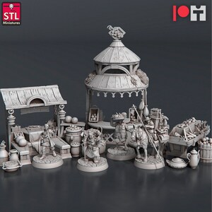 Food Vendors Set - 32mm Scale Miniatures with DnD Stats