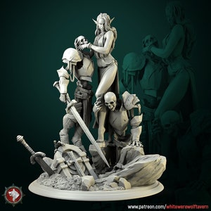 Laedria the Necromancer with skeletons - Diorama 75mm Scale - White Werewolf Tavern