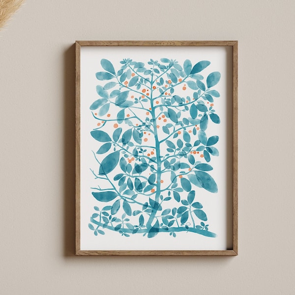 Blue Botanical  DIGITAL Print, Floral Watercolor Wall art,  Modern print, Vintage feel, Wall art Decor for your home