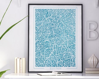 Abstract Cerulean Blue Fine Art Print  Minimalist Monochromatic  Graphic lines Wall Art  Trendy Modern  Decor for your home
