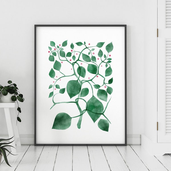 Green Leaves, Floral DIGITAL Print, Botanical wall art Printable,  Fresh and Modern Wall art Decor for your home