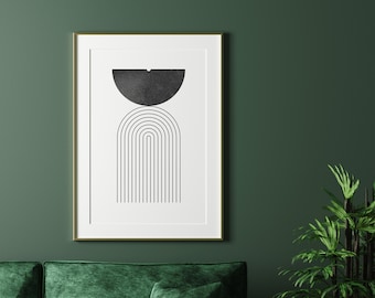 Mid Century printable black and white minimalist geometric stripe art print  decor contemporary neutral home decor