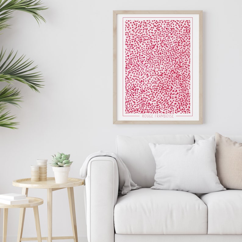 Raspberry Monochromatic art, Printable, Dots, Graphic Wall Art, Trendy Modern Decor for your home image 1