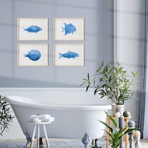 Blue Fish Set of 4 printable artworks Ocean Seascape Wall decor, bathroom beach house, Nursery Kids rooms, image 4