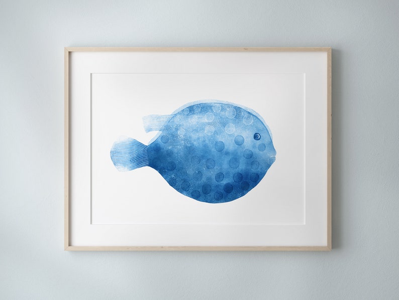 Blue Fish Set of 4 printable artworks Ocean Seascape Wall decor, bathroom beach house, Nursery Kids rooms, image 6