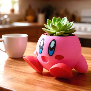 Sitting Kirby Planter Pot| Kawaii Kirby Desk Pen Holder| Small Succulent Planter| Gamer Inspired Home Decor| Gift for Students & Gamers