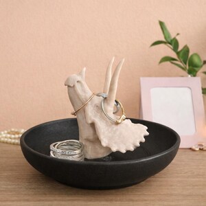 Triceratops Ring Holder Dish|| Entryway Key Tray| Ring/Bracelets Organizer| Tabletop Key Bowl| Creative Home Decor| Holiday Gift Black with Glitter