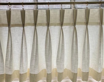 Cortina de lino para cafetería hecha a mano, con pliegues, hecha a medida, 100 % lino