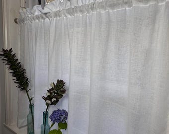 Cortinas de muselina para cafetería hechas a mano: con bolsillo para barra fruncido, semitransparentes, color crema o blanco.