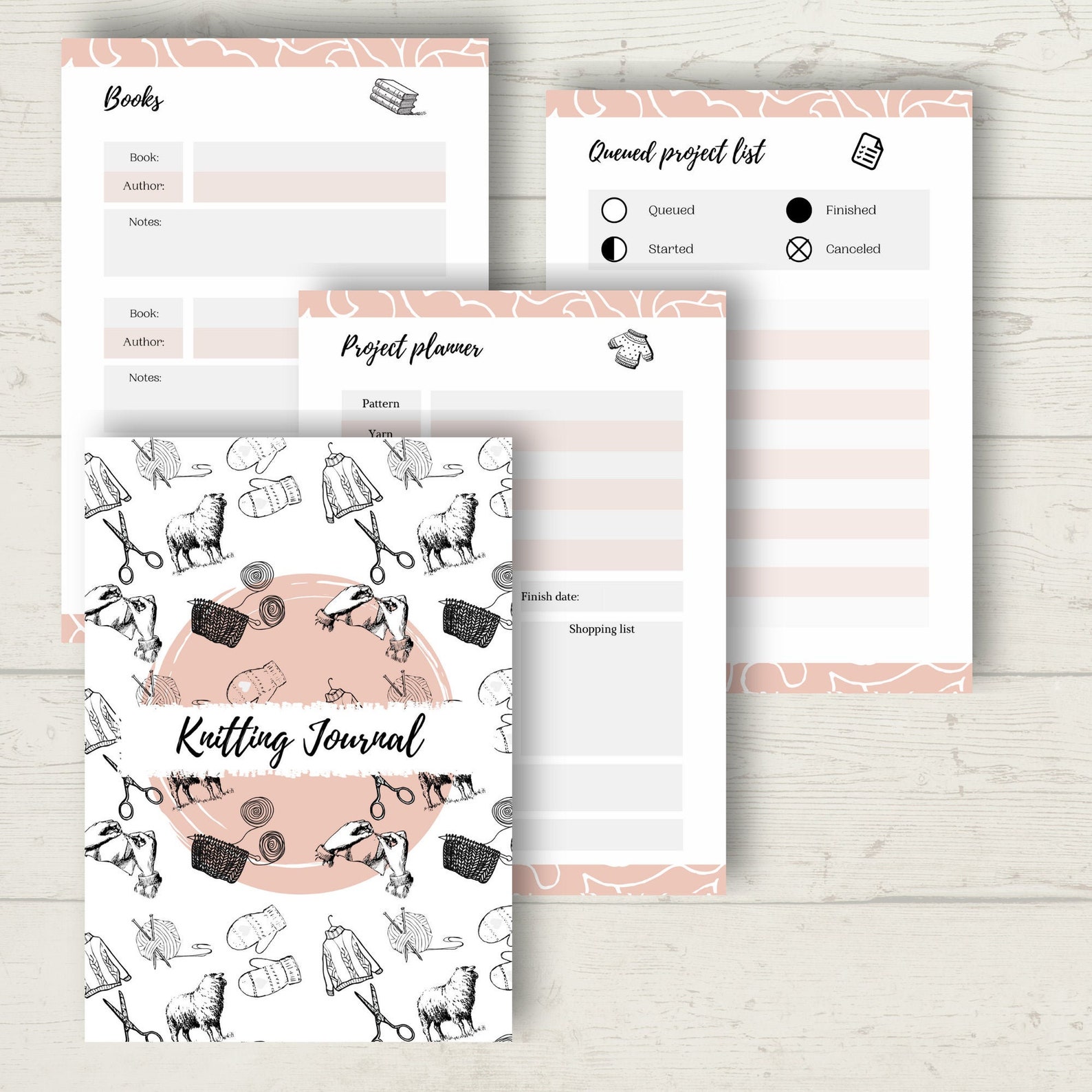 Printable PDF Knitting Journal Planner Knitting Project Etsy
