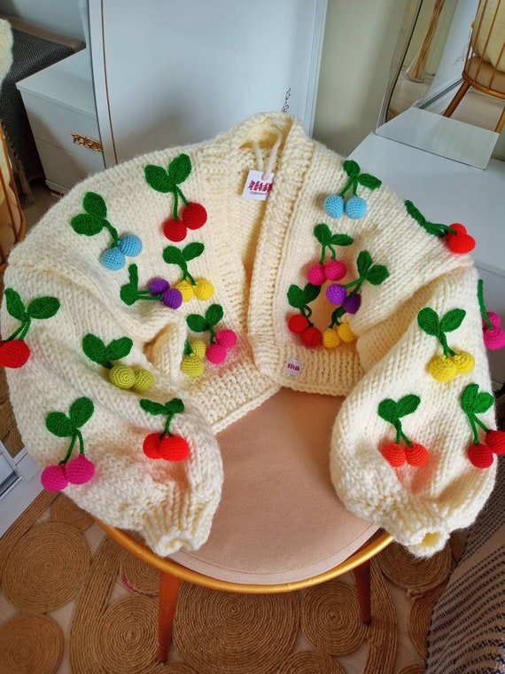 Leilayca Candy Cardigan , Crop Cherry Cardigan ,3d Cherry