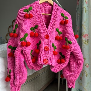 Cherry Cardigan and Plaid Dress Set