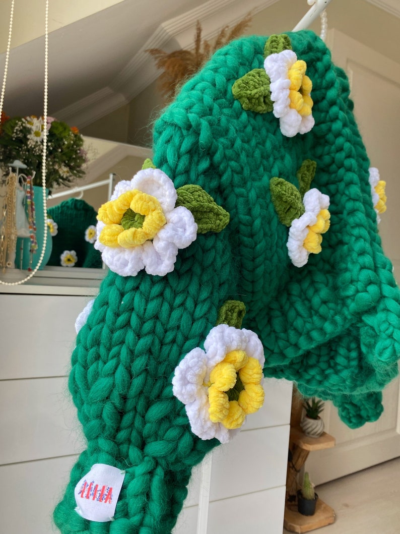 Dark Green Lotus Flower Jacket Chunky Cardigan Fluffy Etsy