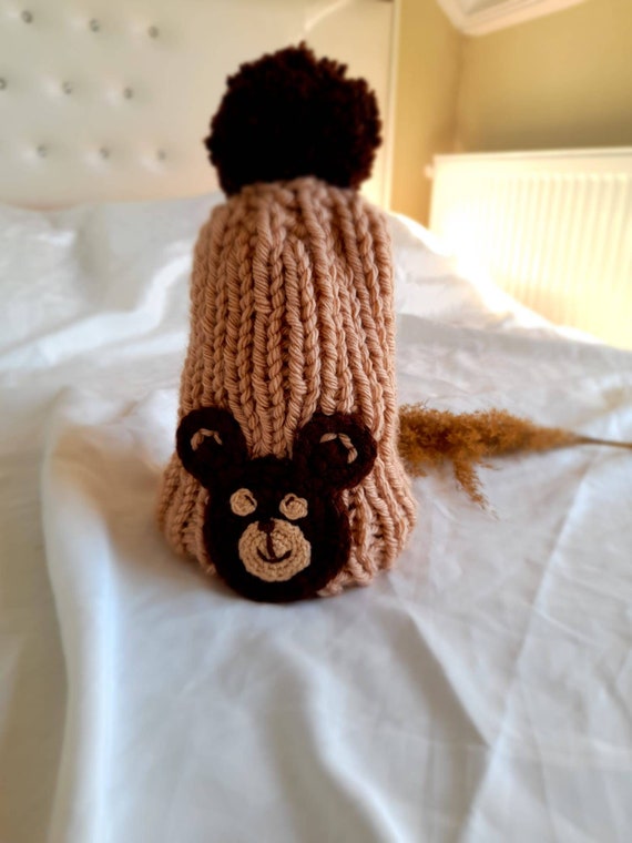 Tedy Bear Beanie Tedy Bear Pattern Knit Beanie With Pom Pom