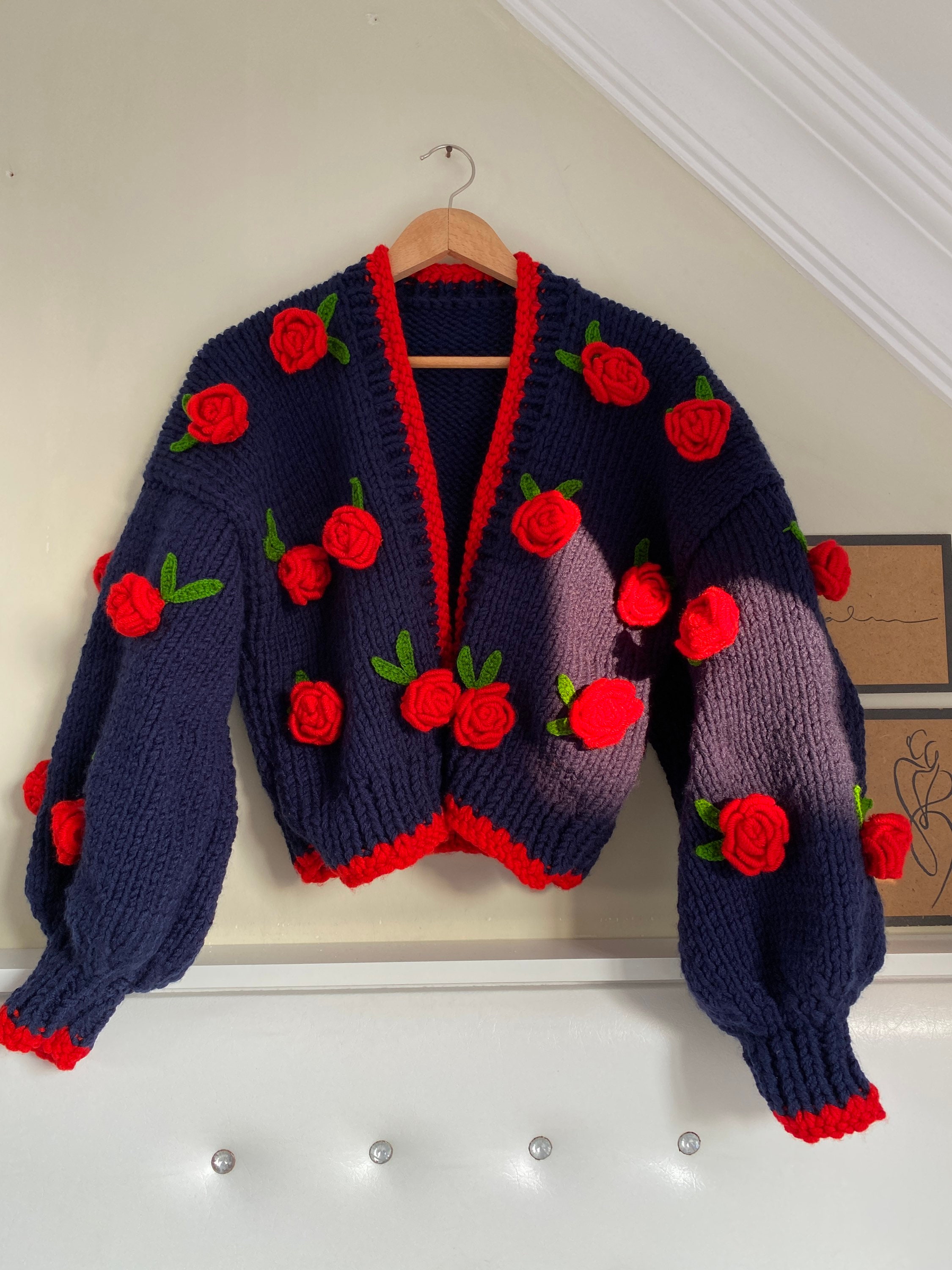 Leilayca Cosmic Rose Knit Jacket,chunky Cropped Cardigan for Woman