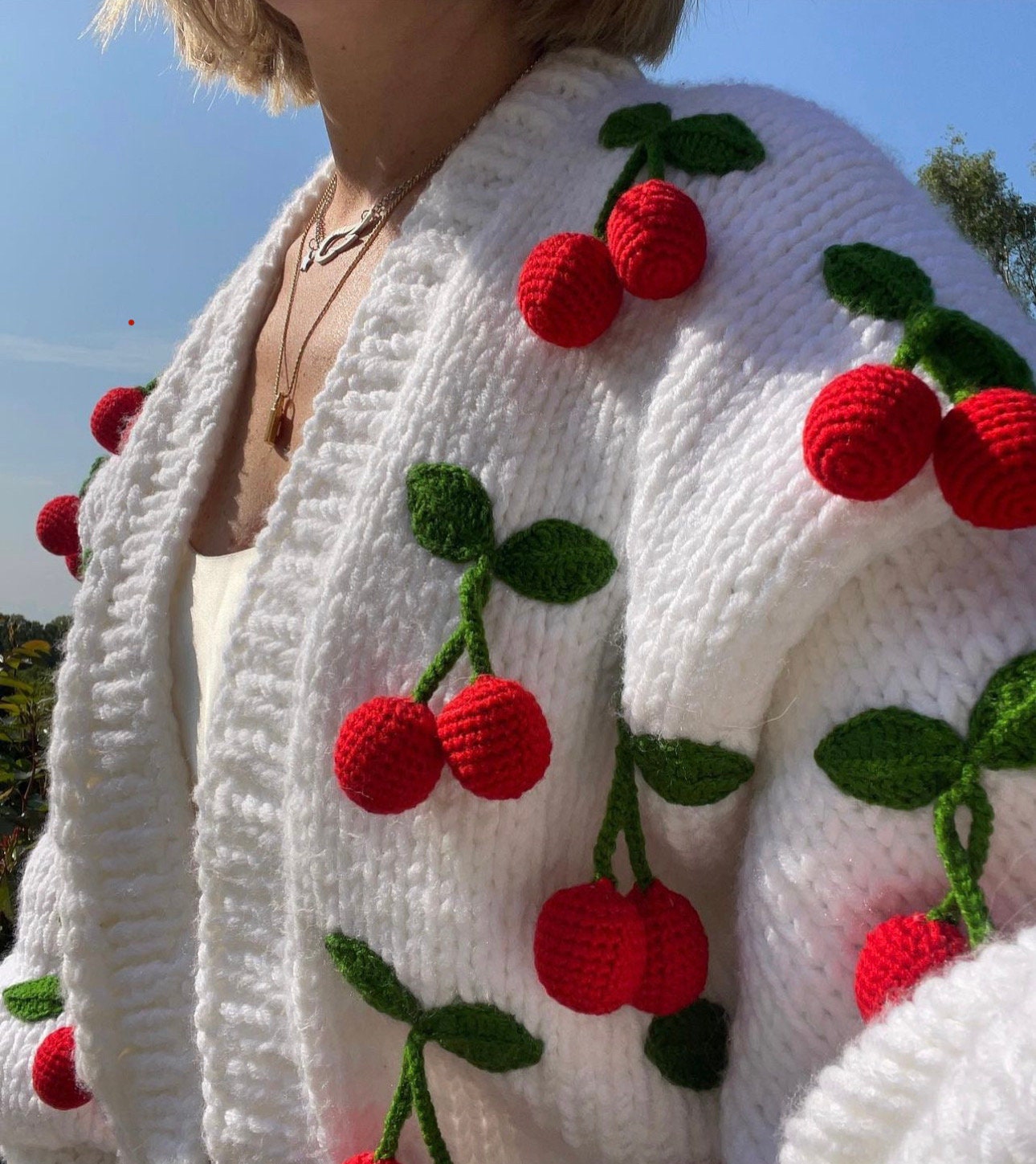 Leilayca Cherry Cardigan 3d Cherry Embroidered Chunky - Etsy UK