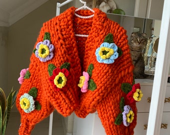 Leilayca,orange Blossom , Chunky Knit Cardigan, Fluffy Cardigan