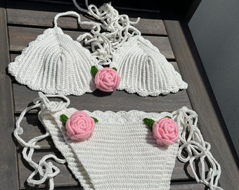 leilayca rosa rose rose häkeln Bikini,Dreieck Häkeln Bikini Set,Häkeln Badeanzug,Häkeln Badeanzug,Zigeuner Boho Bikini,brasilianischer Bikini