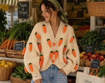 Handmade Carrot Cardigan, Oversized Chunky Knit Sweater