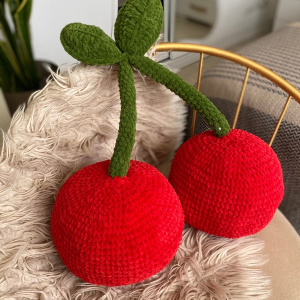 Leilayca, grand oreiller en peluche cerise 3D, oreiller décoratif en peluche fruit, coussin en velours, oreiller brodé cerise, cadeaux pour la maison