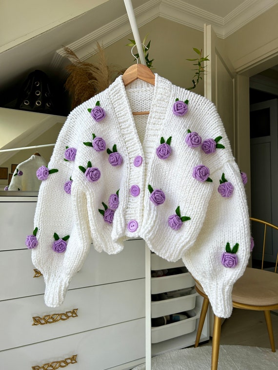 Leilayca First Love Lilac Cardigan , Chunky Cropped Cardigan for