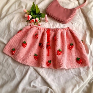 Leilayca strawberry summer set bikini suit crochet swimsuit crochet strawberry pattern crochet circle skirt kawaii clothes image 5