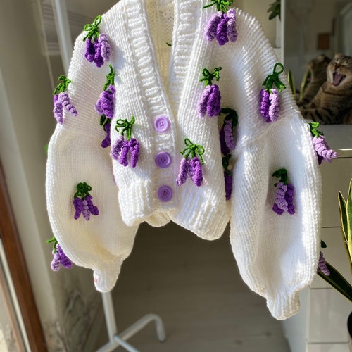 Leilayca White Lavender Cardigan |3d Flower Cardigan | Oversized