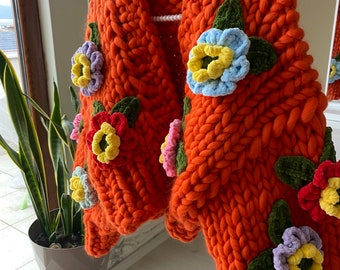 Leilayca,orange Blossom , Chunky Knit Cardigan, Fluffy Cardigan