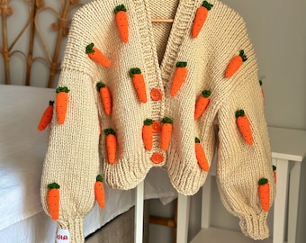 Leilayca Carrot Cardigan,3d Fruit Embroidered Cardigan , Orange