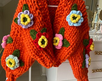 Leilayca,orange Blossom , Chunky Knit Cardigan, Fluffy Cardigan