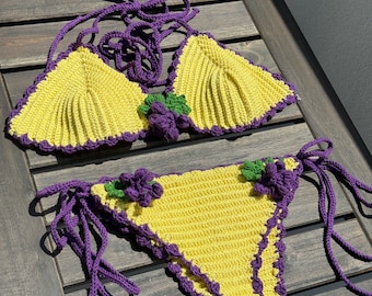 leilayca grape bikini,Triangle Crochet Bikini Set,Crochet Bathing Suit,Crochet Swimsuit,Gypsy Beach Wear ,Brazilian Bikini Set Guava,