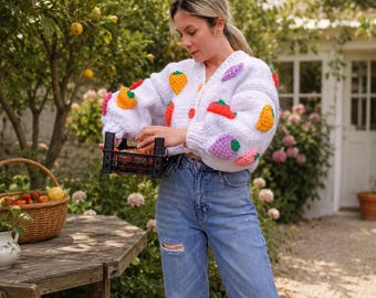 Fruit Cardigan Handmade Crochet Cardigan Oversized Knit Sweater