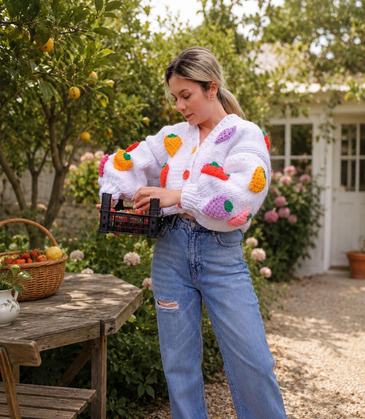 Fruit Cardigan Handmade Crochet Cardigan Oversized Knit Sweater