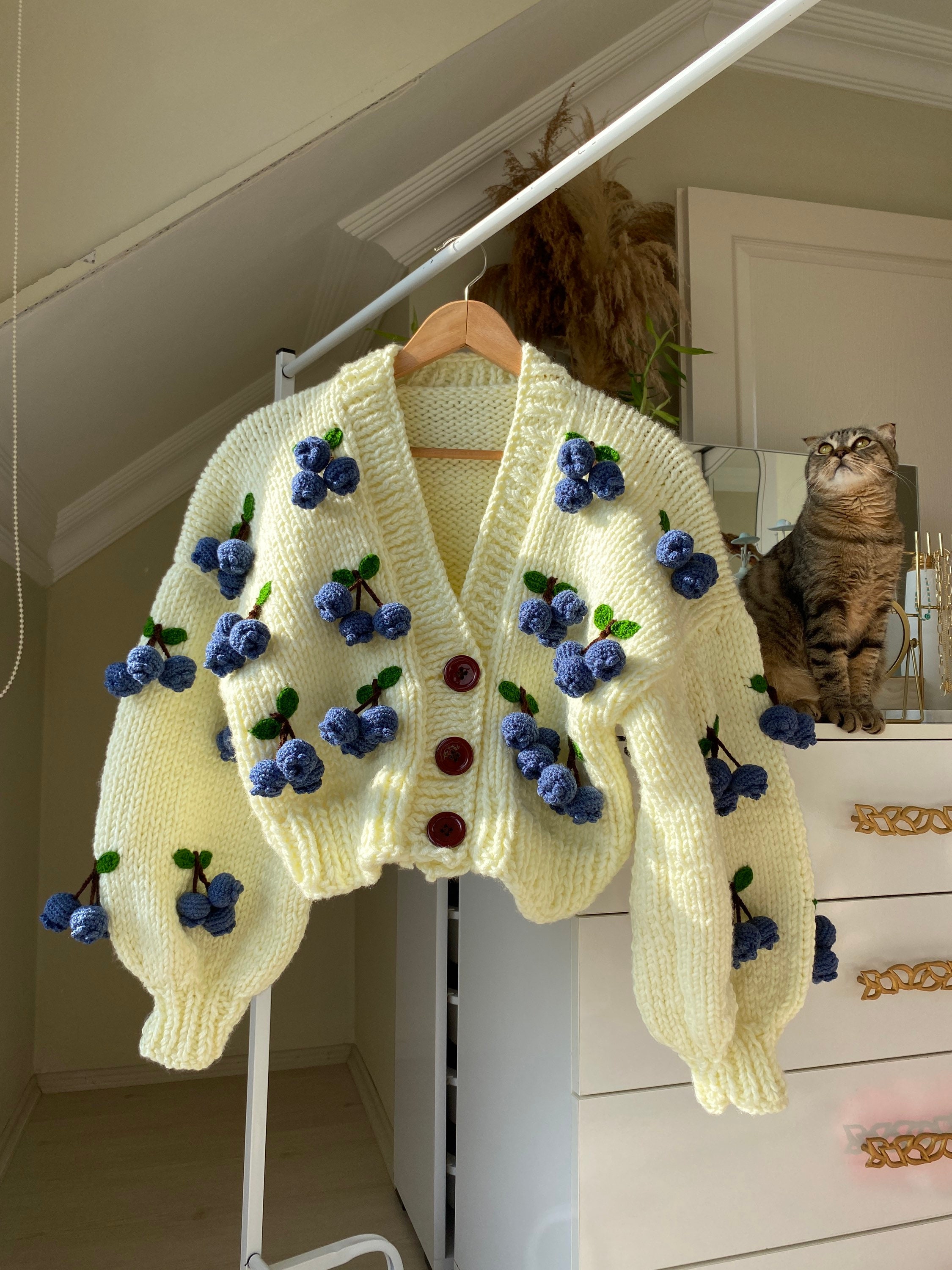 Leilayca Blueberry Knit Cardigan , Chunky Cropped Cardigan Leilayca Blueberry Knit Cardigan , Chunky Cropped Cardigan