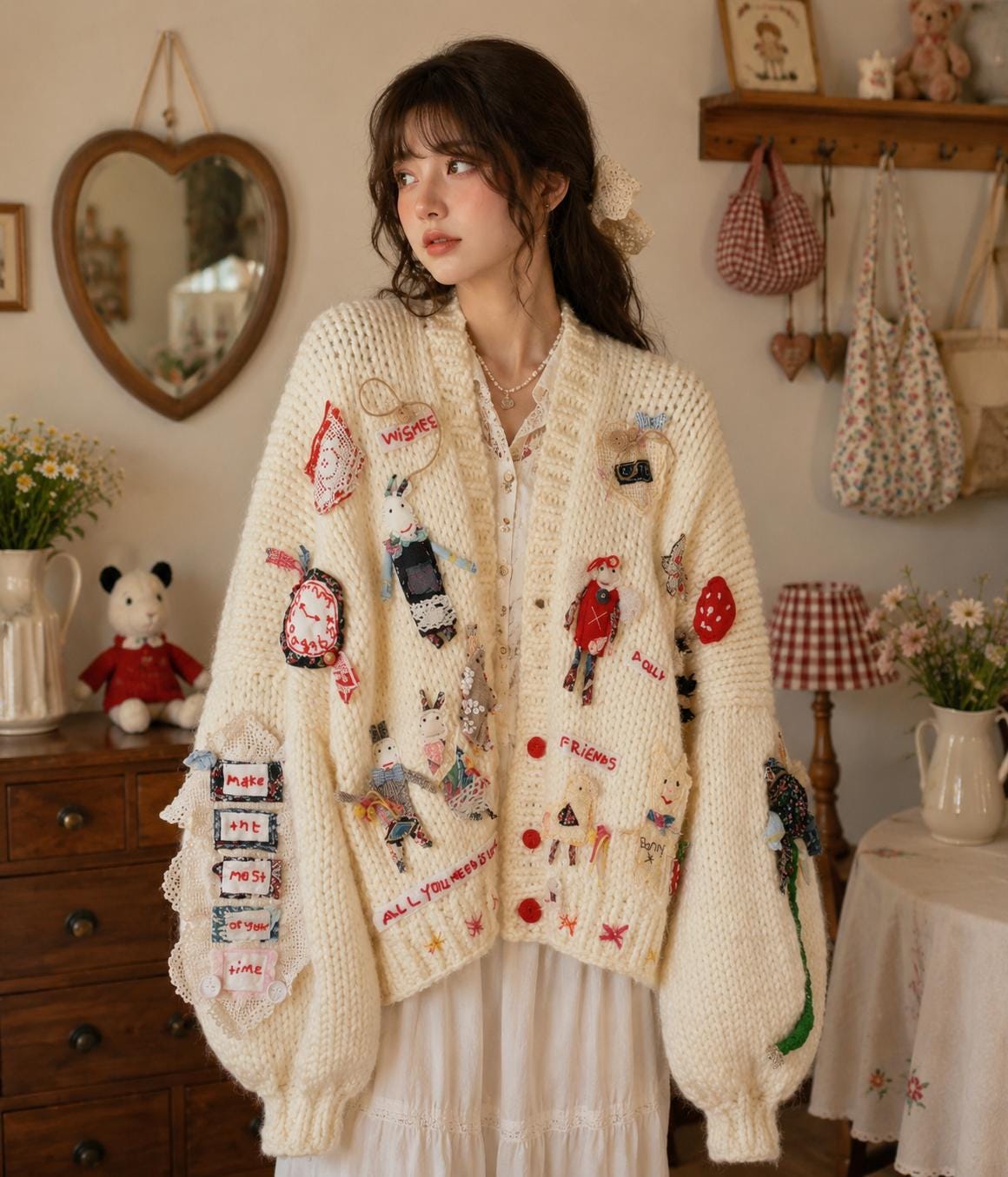 Handmade Oversized Patchwork Cardigan, Chunky Knit Cottagecore