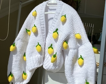 Leilayca Lemon Cardigan 3D Lemon Embroidered Sweater 3D Fruit