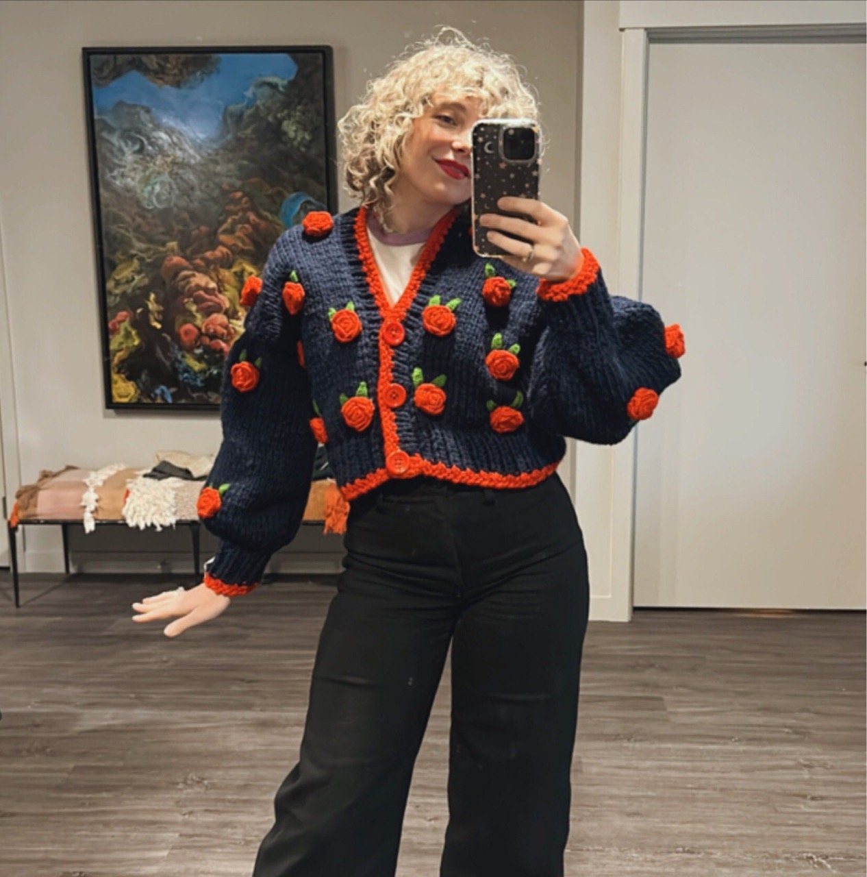 Leilayca Cosmic Rose Knit Jacket,chunky Cropped Cardigan for Woman