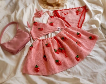 Leilayca set estivo alla fragola costume da bagno all'uncinetto