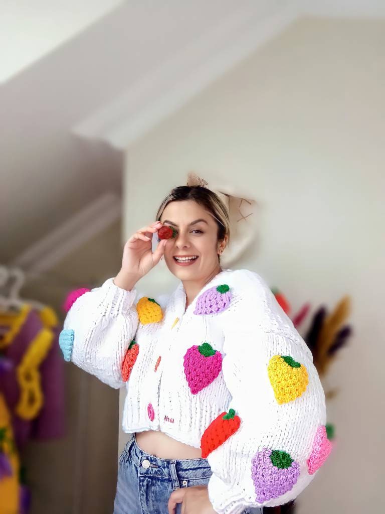 Fruit Cardigan Handmade Crochet Cardigan Oversized Knit Sweater