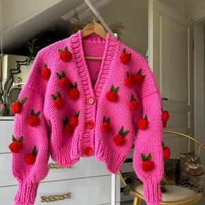 Pink Retro Cardiganchunky Cropped Cardigan for Womanpink - Etsy