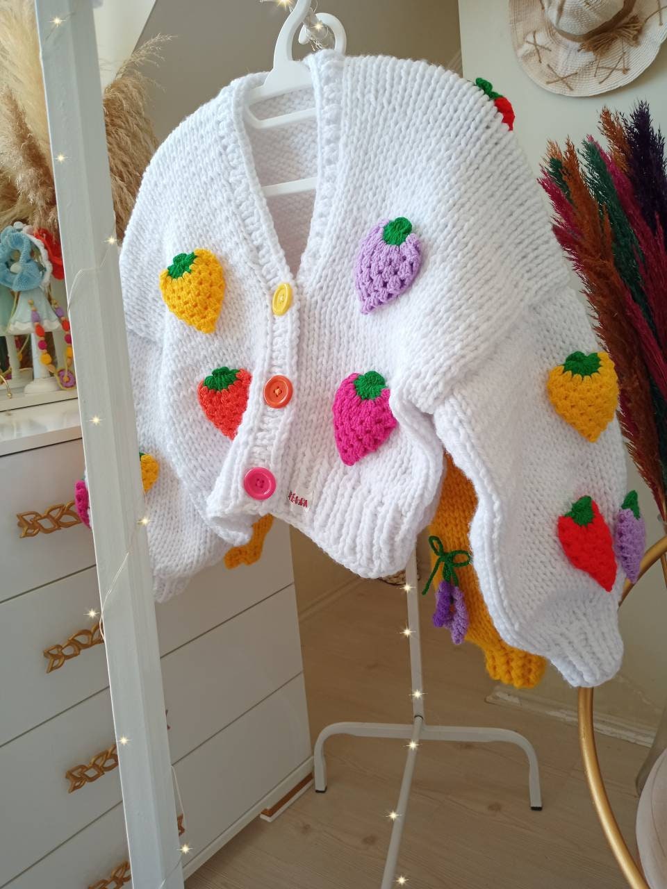 Fruit Cardigan Handmade Crochet Cardigan Oversized Knit Sweater