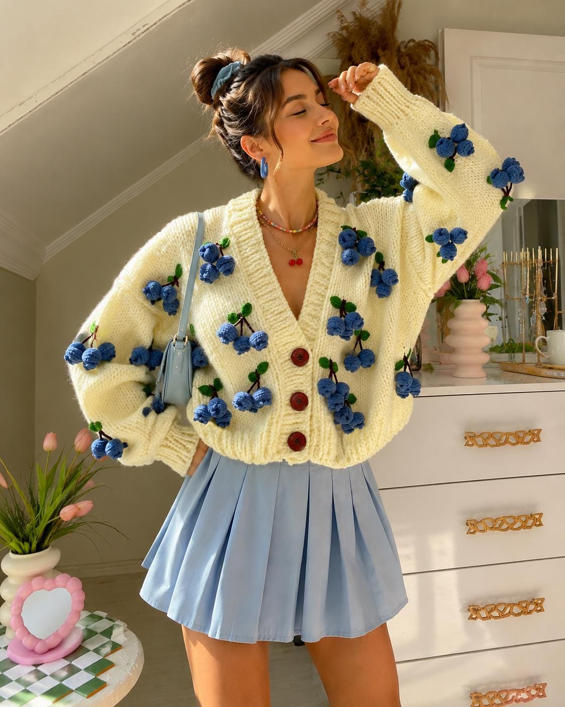 Blueberry Knit Cardigan, Handmade Chunky Crochet Sweater