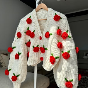 Summer Rose , Red Rose ,rose Embroidered Knit Cardigan , Woman Knit ...